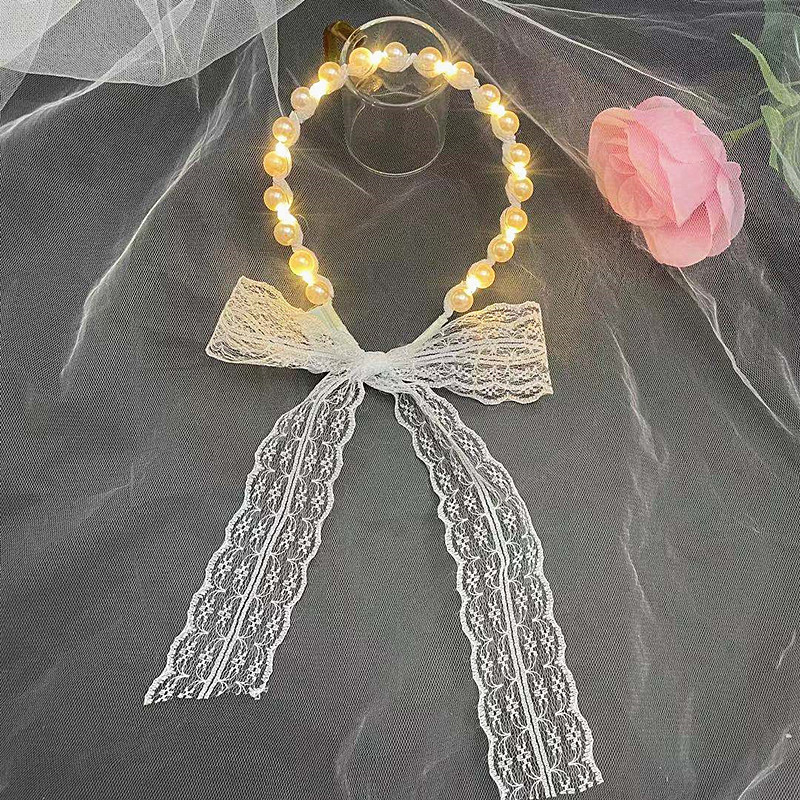 Internet Celebrity Fairy Luminous Headband Hair Band One-Piece Lace Women's Hair Tie Gentle Lace Pearls Strap Headdress Night Market Push Internet Celebrity Fairy Luminous Headband Hair Band One-Piece Lace Women's Hair Tie Gentle Lace Pearls Strap Headdress Night Market Push