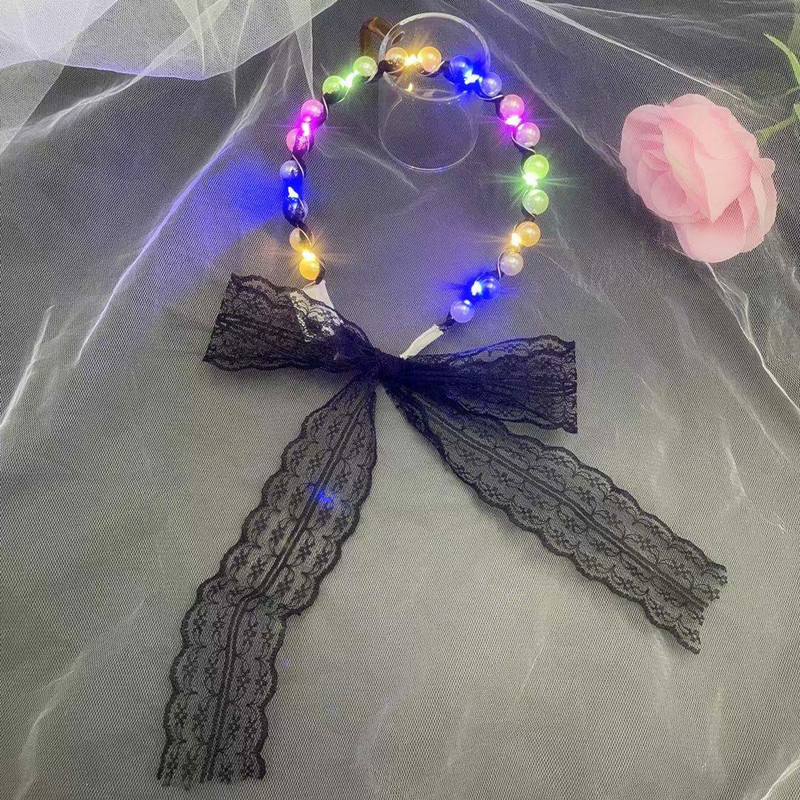 Internet Celebrity Fairy Luminous Headband Hair Band One-Piece Lace Women's Hair Tie Gentle Lace Pearls Strap Headdress Night Market Push Internet Celebrity Fairy Luminous Headband Hair Band One-Piece Lace Women's Hair Tie Gentle Lace Pearls Strap Headdress Night Market Push