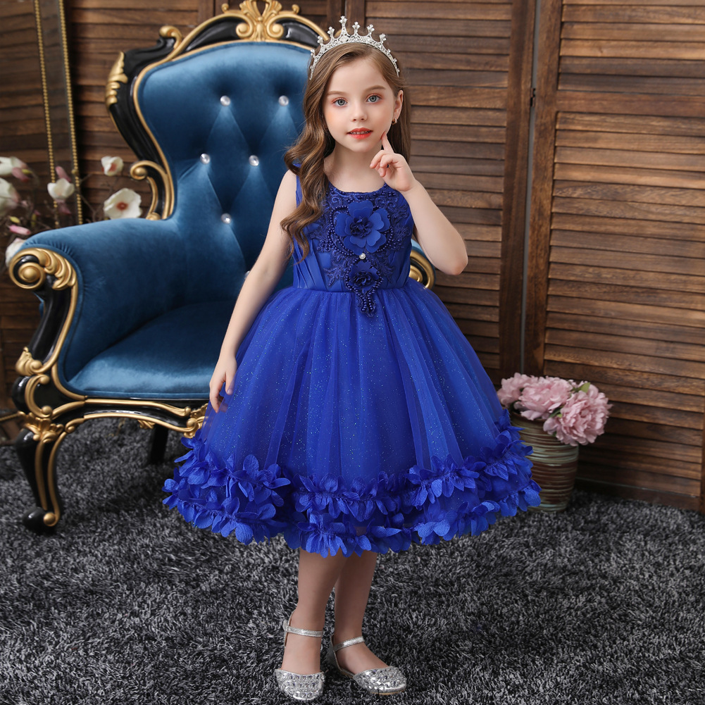 Children &#039;S Dress Princess Dress 2020 New Girl Dress Sleeveless Puffy Dress Dress Beaded Lace In Stock