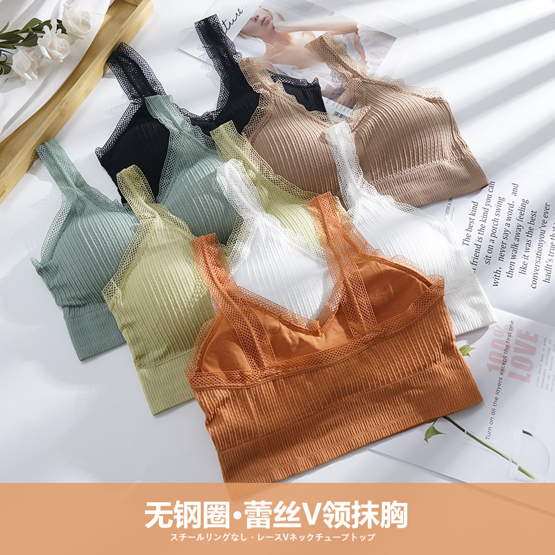 New Morandi Lace Lace Spaghetti-Strap Beautiful Back Wrapped Chest Women&#039;s Seamless Underwired Padded Comfortable Underwear