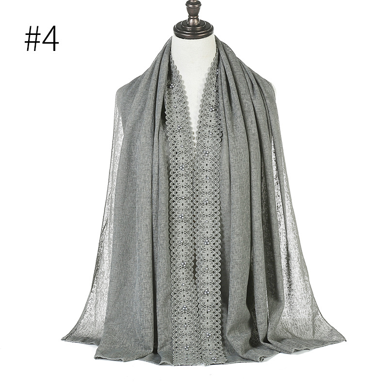 Cross-Border Wish New Linen Lace Edge Pearl Solid Color Women 'S Scarf Headcloth 11 Colors Cross-Border Wish New Linen Lace Edge Pearl Solid Color Women 'S Scarf Headcloth 11 Colors