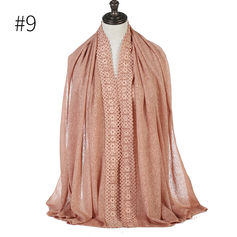 Cross-Border Wish New Linen Lace Edge Pearl Solid Color Women 'S Scarf Headcloth 11 Colors Cross-Border Wish New Linen Lace Edge Pearl Solid Color Women 'S Scarf Headcloth 11 Colors