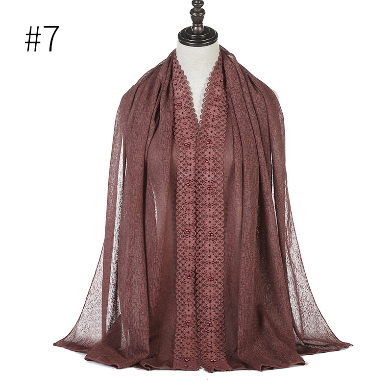 Cross-Border Wish New Linen Lace Edge Pearl Solid Color Women 'S Scarf Headcloth 11 Colors Cross-Border Wish New Linen Lace Edge Pearl Solid Color Women 'S Scarf Headcloth 11 Colors