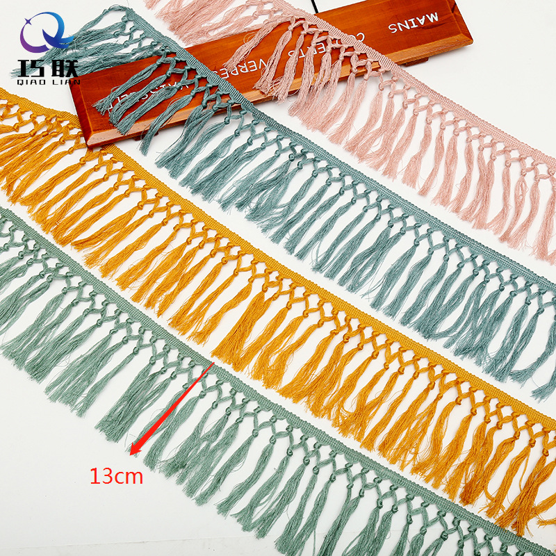 Factory Customized 13cm Hand Knotted Decorative Lace Dacron Tassels Tassel Lace Clothing Accessories DIY