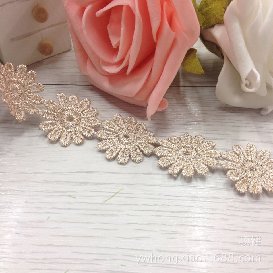 Manufacturers Supply DIY Accessories Boutique Gold Thread Water Soluble Lace Flower Lace Welcome Customization as Request Manufacturers Supply DIY Accessories Boutique Gold Thread Water Soluble Lace Flower Lace Welcome Customization as Request