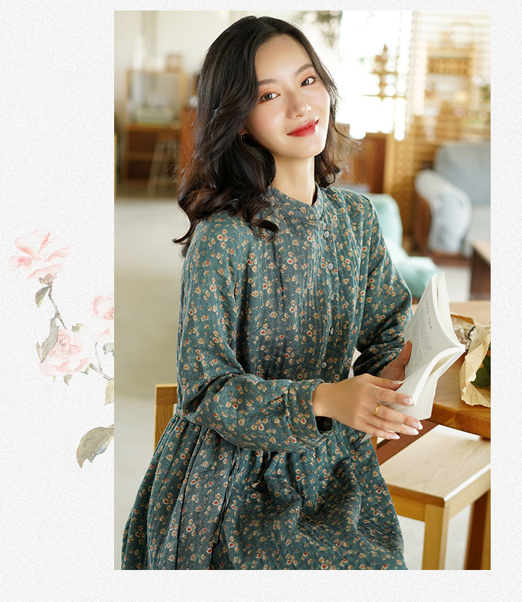Retro Women's Clothing 2021 New Long Sleeve Floral Dress Autumn and Winter Tight Waist Small Temperament A- line Dress Wholesale Retro Women's Clothing 2021 New Long Sleeve Floral Dress Autumn and Winter Tight Waist Small Temperament A- line Dress Wholesale