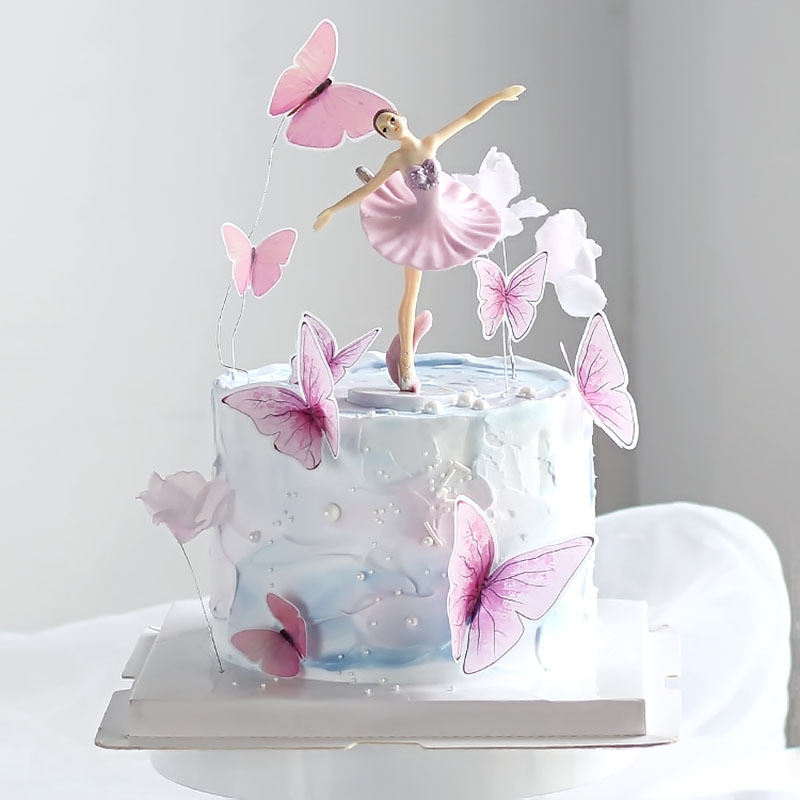 Wrought Iron Butterfly Birthday Cake Decorative Insertion Holiday Plug-in INS Style Baking Dress up Decorative Flag Combination Set