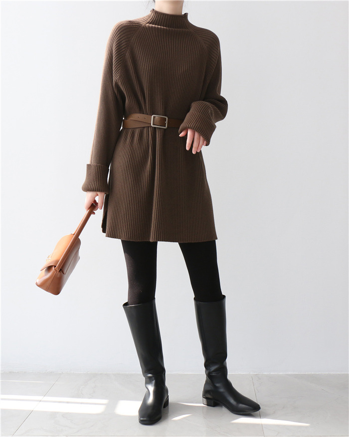 2021 Thick Autumn and Winter Sweater Dress Loose Knitted Dress Short Skirt Thickened Half-High Collar Base Skirt 7289 2021 Thick Autumn and Winter Sweater Dress Loose Knitted Dress Short Skirt Thickened Half-High Collar Base Skirt 7289