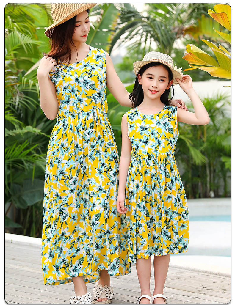 2021 New Parent-Child Summer Mother-Daughter Matching Outfit Beach Dress Children's Cotton Silk Gauze Dress Girls' Mid-Length Dress 2021 New Parent-Child Summer Mother-Daughter Matching Outfit Beach Dress Children's Cotton Silk Gauze Dress Girls' Mid-Length Dress
