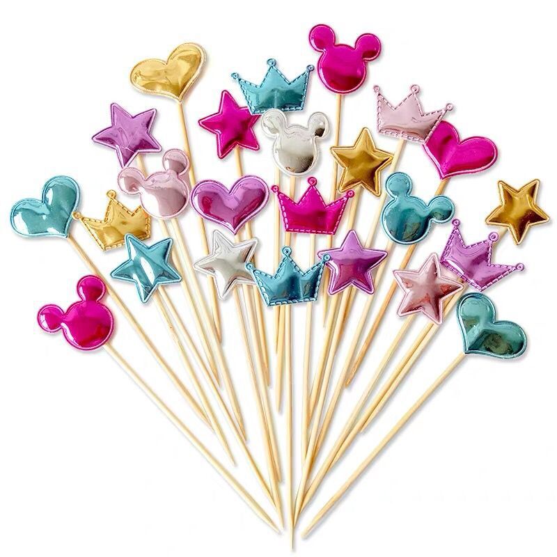 Cake Glitter Reflective Love Crown Plug-in Decorative Leather PU Decorative Flag Dessert Baking Dress up Inserts 50 Pieces