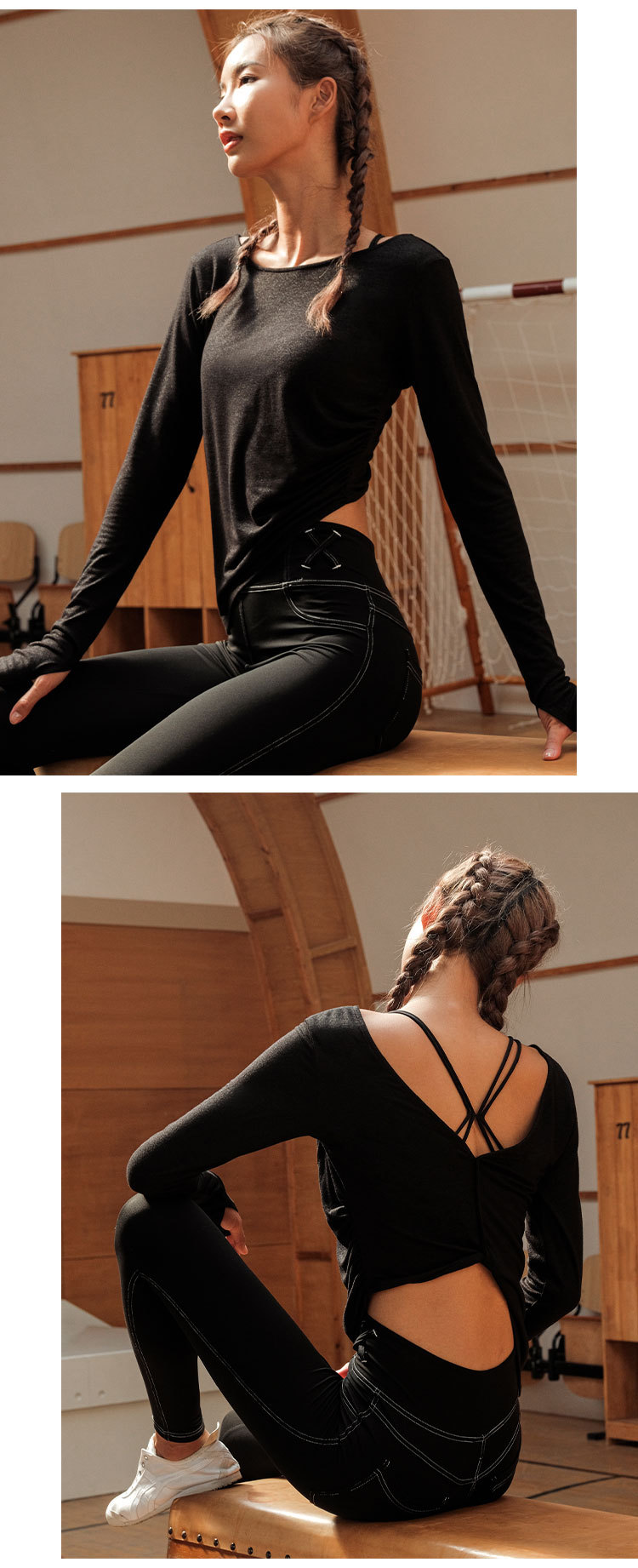 Internet Celebrity Autumn and Winter New Fitness Sports Long Sleeve Yoga Wear Top Running Training Sexy Beauty Back Blouse Dancing Dress