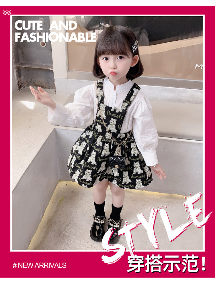 Baby Girl Korean Style Overall Dress 2021 Autumn Girl Net Red Wind Cartoon Bear Jacquard Suspenders Puff Short Skirt Baby Girl Korean Style Overall Dress 2021 Autumn Girl Net Red Wind Cartoon Bear Jacquard Suspenders Puff Short Skirt