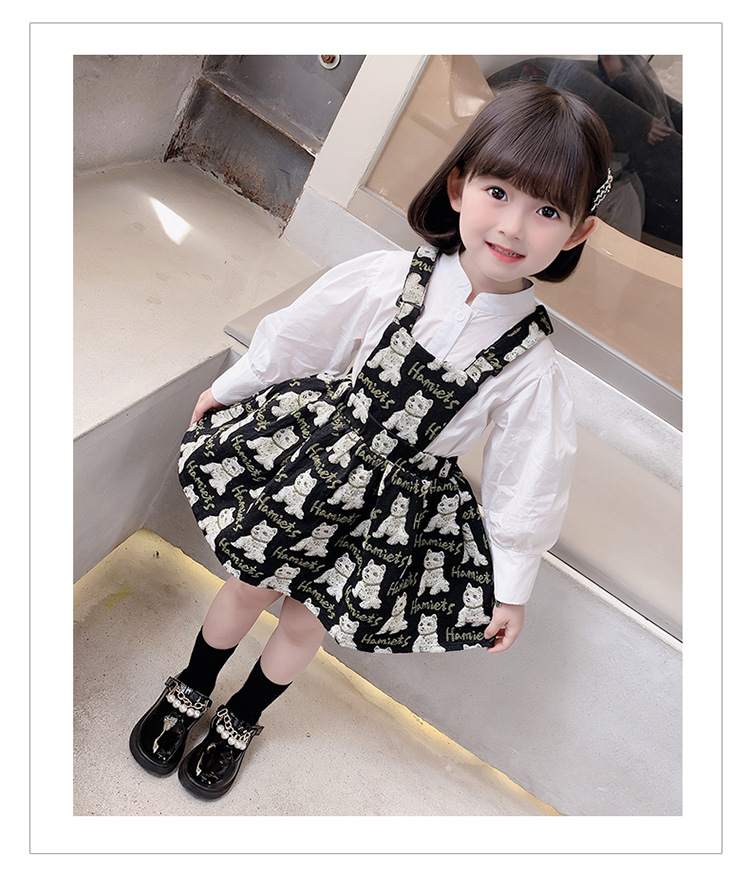 Baby Girl Korean Style Overall Dress 2021 Autumn Girl Net Red Wind Cartoon Bear Jacquard Suspenders Puff Short Skirt Baby Girl Korean Style Overall Dress 2021 Autumn Girl Net Red Wind Cartoon Bear Jacquard Suspenders Puff Short Skirt