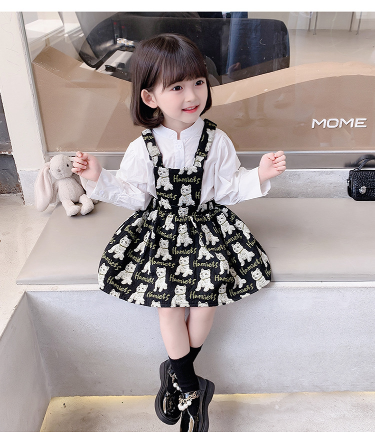 Baby Girl Korean Style Overall Dress 2021 Autumn Girl Net Red Wind Cartoon Bear Jacquard Suspenders Puff Short Skirt Baby Girl Korean Style Overall Dress 2021 Autumn Girl Net Red Wind Cartoon Bear Jacquard Suspenders Puff Short Skirt