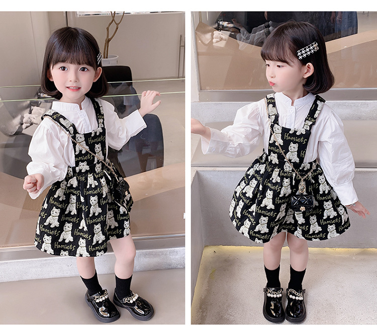 Baby Girl Korean Style Overall Dress 2021 Autumn Girl Net Red Wind Cartoon Bear Jacquard Suspenders Puff Short Skirt Baby Girl Korean Style Overall Dress 2021 Autumn Girl Net Red Wind Cartoon Bear Jacquard Suspenders Puff Short Skirt