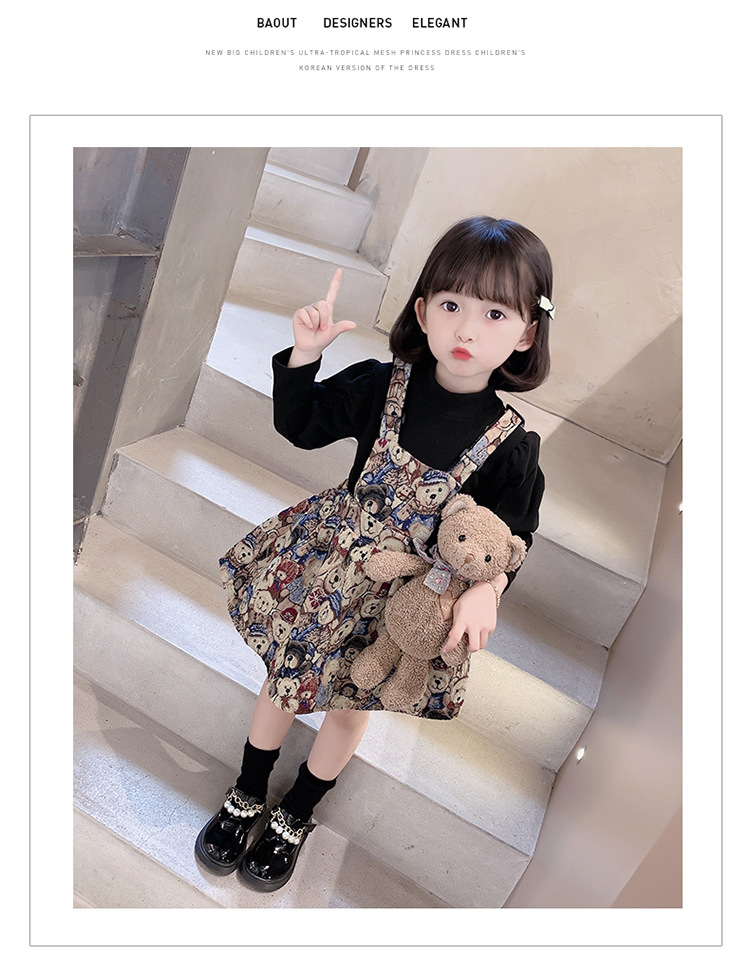 Baby Girl Korean Style Overall Dress 2021 Autumn Girl Net Red Wind Cartoon Bear Jacquard Suspenders Puff Short Skirt Baby Girl Korean Style Overall Dress 2021 Autumn Girl Net Red Wind Cartoon Bear Jacquard Suspenders Puff Short Skirt
