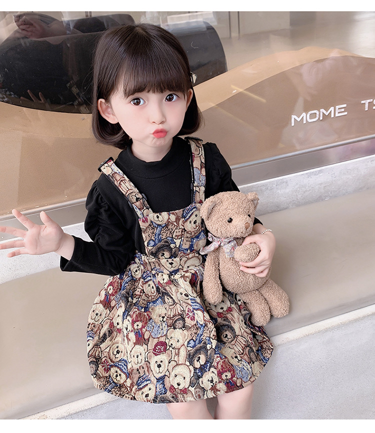 Baby Girl Korean Style Overall Dress 2021 Autumn Girl Net Red Wind Cartoon Bear Jacquard Suspenders Puff Short Skirt Baby Girl Korean Style Overall Dress 2021 Autumn Girl Net Red Wind Cartoon Bear Jacquard Suspenders Puff Short Skirt