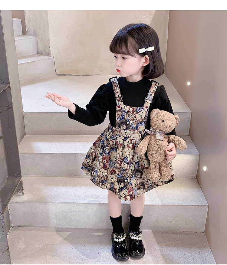 Baby Girl Korean Style Overall Dress 2021 Autumn Girl Net Red Wind Cartoon Bear Jacquard Suspenders Puff Short Skirt Baby Girl Korean Style Overall Dress 2021 Autumn Girl Net Red Wind Cartoon Bear Jacquard Suspenders Puff Short Skirt