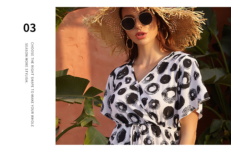 Amazon Cross-Border 2021 European and American Foreign Trade Women's Clothing Chiffon Floral V-neck Lace-up Dress Women's French Casual