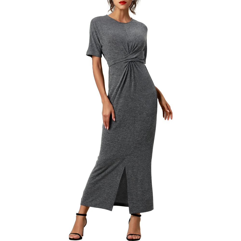 Cross-Border Amazon New European and American Sexy Dress Solid Color Dress Knitted Slimming Foreign Trade Manufacturer One Piece Dropshipping