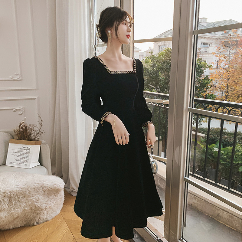 High-End Dress Light Luxury Minority High-End Dress Women's French Hepburn Style Black Primer Dress Autumn and Winter High-End Dress Light Luxury Minority High-End Dress Women's French Hepburn Style Black Primer Dress Autumn and Winter