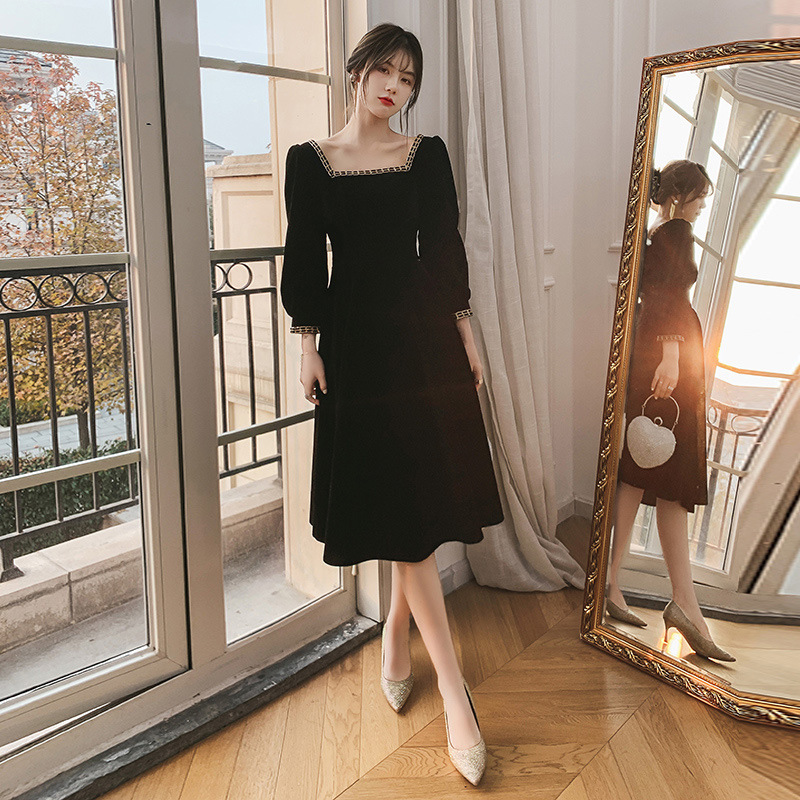 High-End Dress Light Luxury Minority High-End Dress Women's French Hepburn Style Black Primer Dress Autumn and Winter High-End Dress Light Luxury Minority High-End Dress Women's French Hepburn Style Black Primer Dress Autumn and Winter