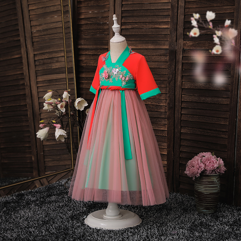 Short-sleeved Hanfu girl Skirt girls' ancient dress Tulle children's wear ancient style children's wholesale Short-sleeved Hanfu girl Skirt girls' ancient dress Tulle children's wear ancient style children's wholesale