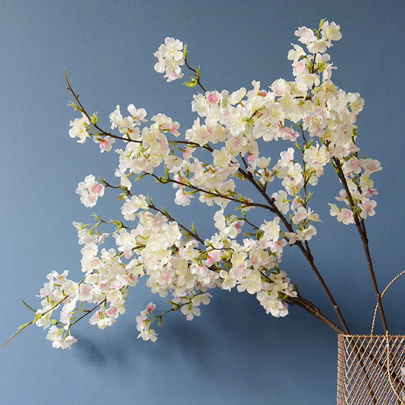 Factory Simulation 4 Fork Cherry Twig Long Branch Fake Flower Raw Silk Plastic Flowers Wedding Celebration Dress up Arch Lead Artificial Flower