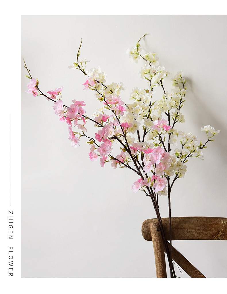 Factory Simulation 4 Fork Cherry Twig Long Branch Fake Flower Raw Silk Plastic Flowers Wedding Celebration Dress up Arch Lead Artificial Flower
