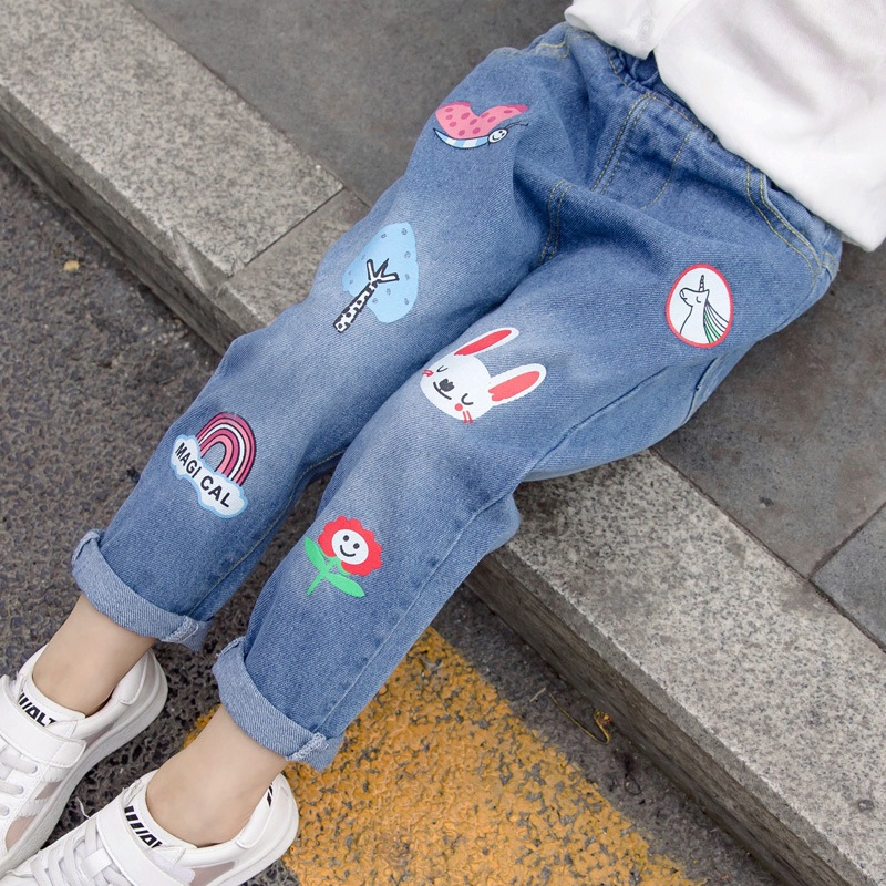 2020 Spring and Autumn Girls&#039; Denim Trousers Children&#039;s Washed Denim Korean Style Jeans