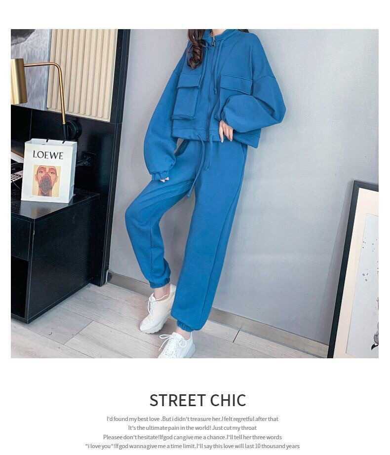 Fashion Casual Exercise Suit Female 2022 Spring and Autumn New Pure Color All-Matching Loose-Fitting Slimming Pants Two-Piece Suit Female Fashion