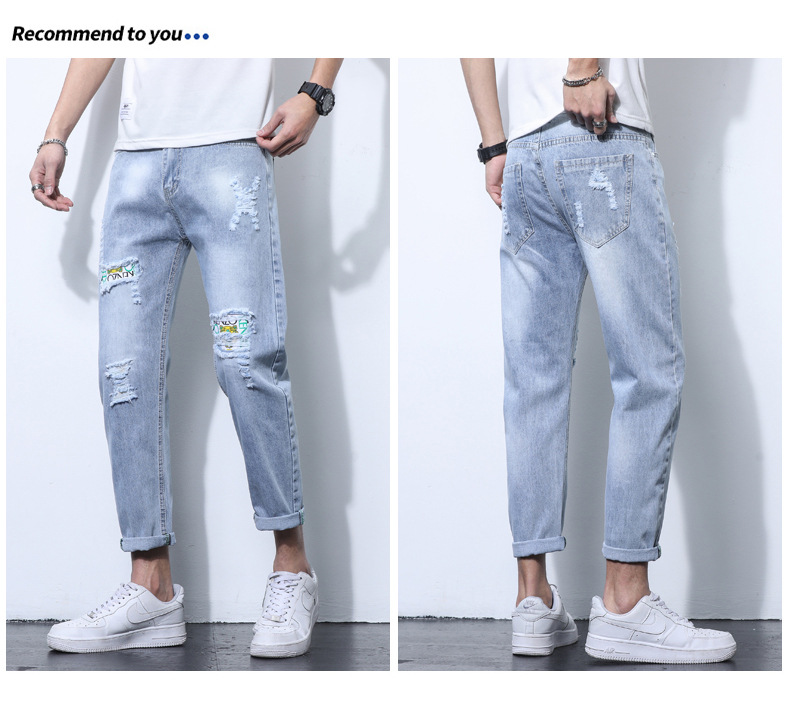 2022 Jeans Men's Korean Style Casual Men's Denim (Ankle-Length Pants) Spring and Autumn Trends Light Color Hole Mid-Waist Jeans 2022 Jeans Men's Korean Style Casual Men's Denim (Ankle-Length Pants) Spring and Autumn Trends Light Color Hole Mid-Waist Jeans