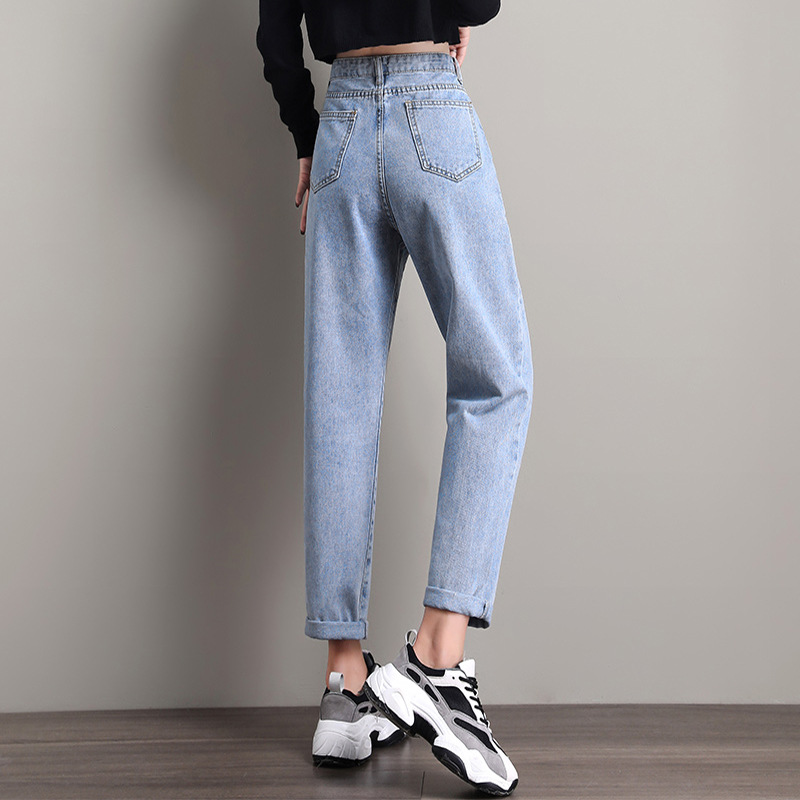 Real Shot 2020 New Jeans Women&#039;s Loose plus Size Women&#039;s Clothing Plump Girls Cropped Pants Korean Style High Waist Dad Harem Pants