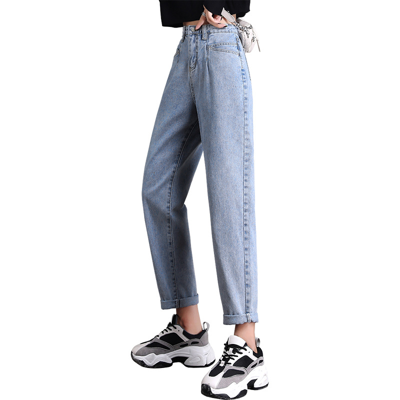 Real Shot 2020 New Jeans Women's Loose plus Size Women's Clothing Plump Girls Cropped Pants Korean Style High Waist Dad Harem Pants