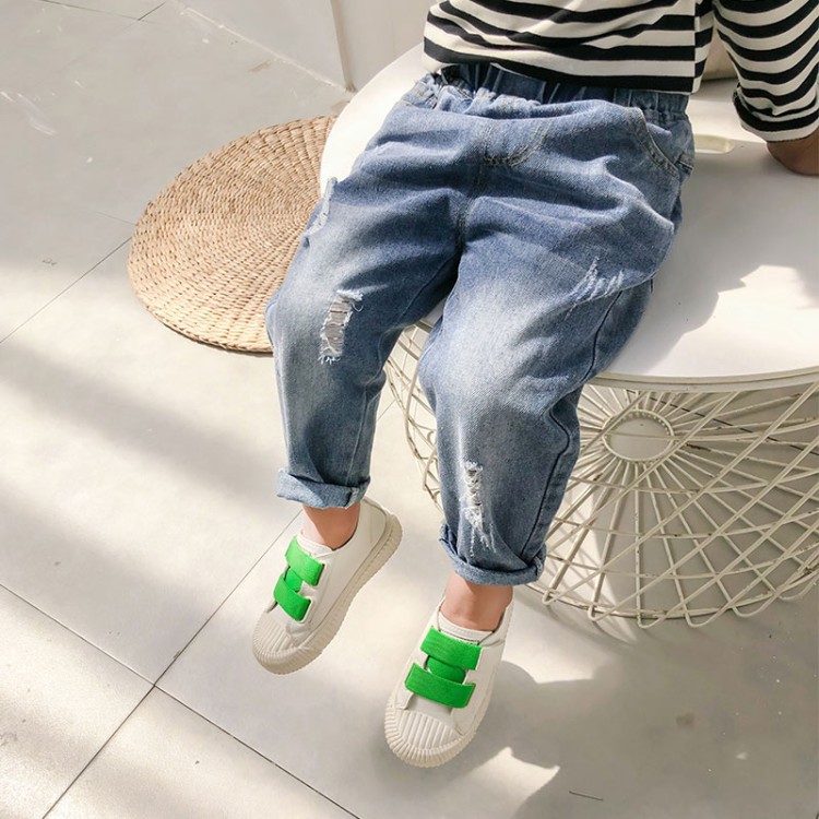 2022 Spring and Autumn New Children&#039;s Korean Style Children&#039;s Clothing Boys and Girls Fashion Pants Western Style Hole with Cat Whisker Jeans