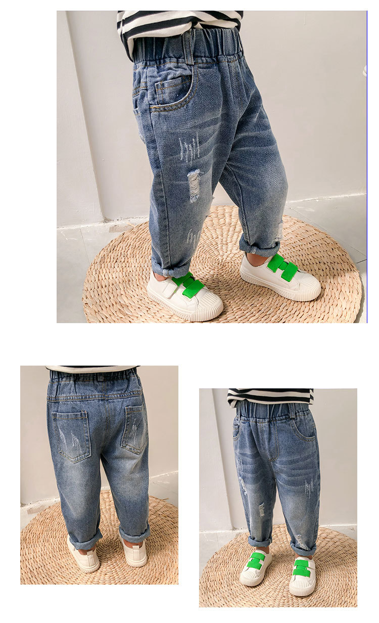 2022 Spring and Autumn New Children's Korean Style Children's Clothing Boys and Girls Fashion Pants Western Style Hole with Cat Whisker Jeans 2022 Spring and Autumn New Children's Korean Style Children's Clothing Boys and Girls Fashion Pants Western Style Hole with Cat Whisker Jeans