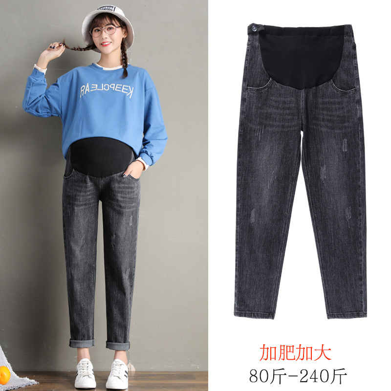 Plus-Sized Pregnant Women&#039;s Pants Spring and Autumn Jeans Outer Wear Oversized Underwear Leggings Autumn Trousers Western Style Daddy Casual Pants