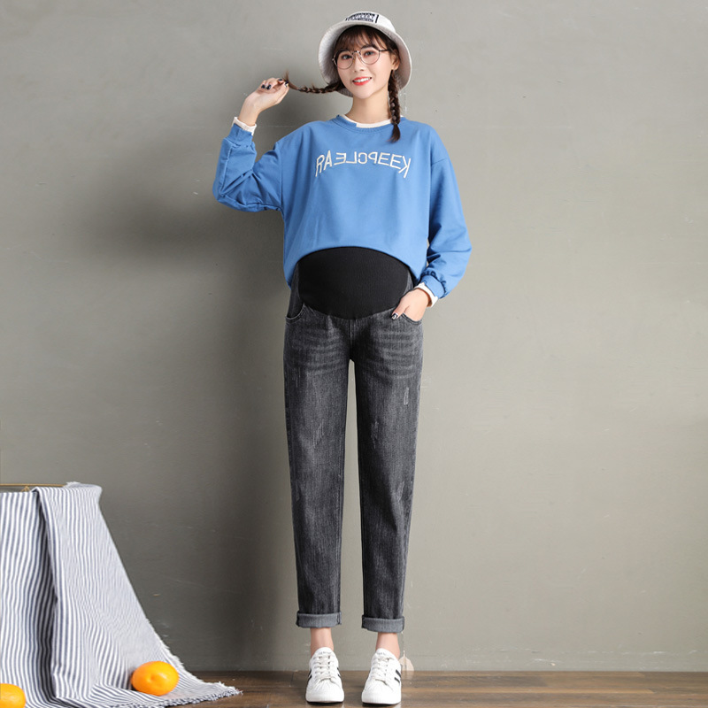 Plus-Sized Pregnant Women&#039;s Pants Spring and Autumn Jeans Outer Wear Oversized Underwear Leggings Autumn Trousers Western Style Daddy Casual Pants