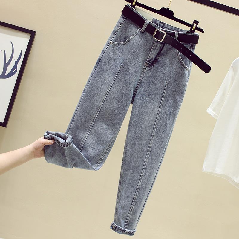 2020 New High Waist Cropped Straight Slimming Versatile Daddy Tappered Pants Light Blue Jeans Women's Pants Loose