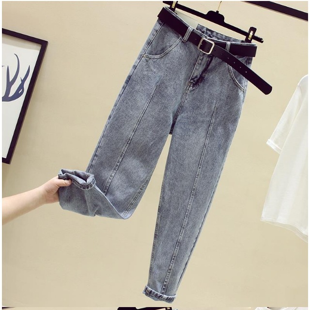 2020 New High Waist Cropped Straight Slimming Versatile Daddy Tappered Pants Light Blue Jeans Women&#039;s Pants Loose