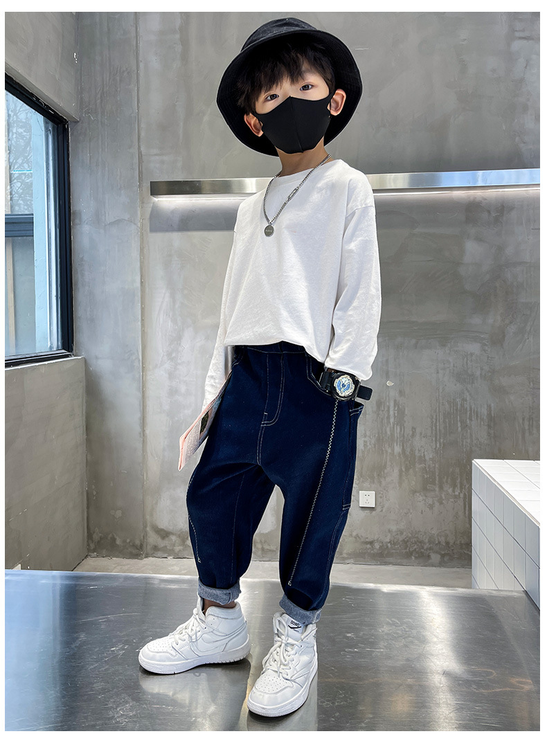 Boys Spring Clothing Pants Spring and Autumn Boys Soft Jeans 2022 New Medium and Big Children Spring Blue Fried Boys Spring Clothing Pants Spring and Autumn Boys Soft Jeans 2022 New Medium and Big Children Spring Blue Fried