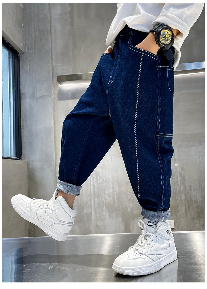 Boys Spring Clothing Pants Spring and Autumn Boys Soft Jeans 2022 New Medium and Big Children Spring Blue Fried Boys Spring Clothing Pants Spring and Autumn Boys Soft Jeans 2022 New Medium and Big Children Spring Blue Fried