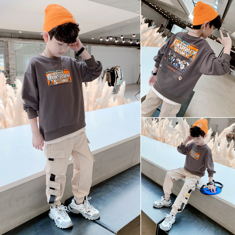 Boy's Hoody Overalls Suit 2021children's Fashion Korean Style Children's Pants Autumn Two-Piece Suit Fashion Boy's Hoody Overalls Suit 2021children's Fashion Korean Style Children's Pants Autumn Two-Piece Suit Fashion