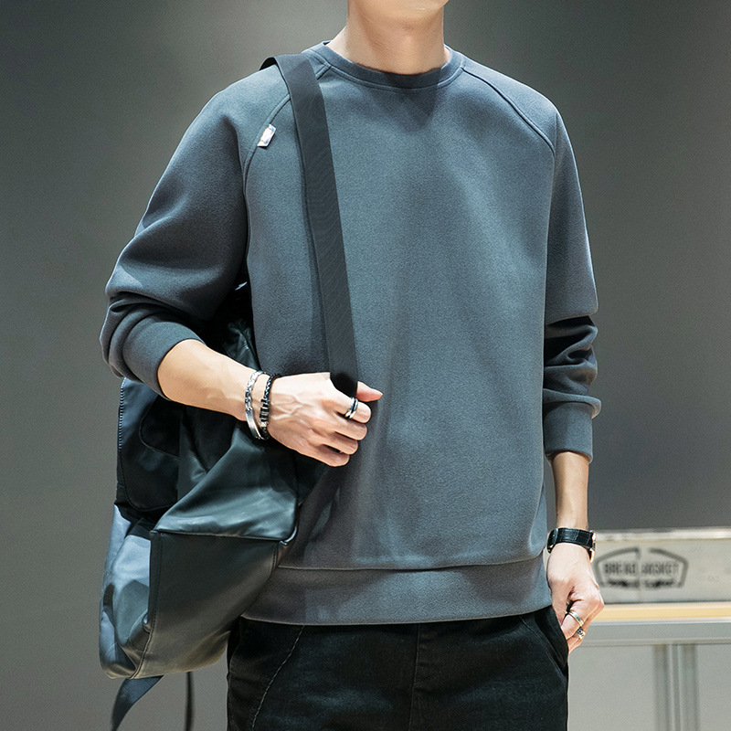 Men's Brushed Hoody Men's Autumn and Winter New Double-Sided Dralon Youth Leisure Sports Shirt Long Sleeve round Neck Clothes Men