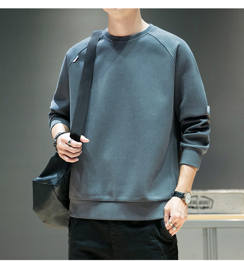 Men's Brushed Hoody Men's Autumn and Winter New Double-Sided Dralon Youth Leisure Sports Shirt Long Sleeve round Neck Clothes Men