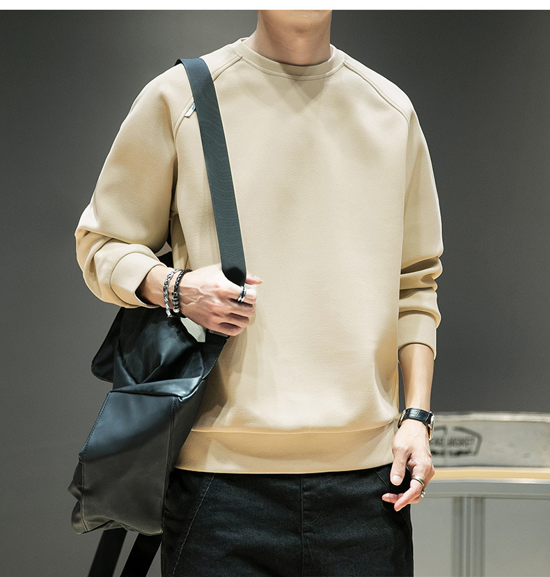 Men's Brushed Hoody Men's Autumn and Winter New Double-Sided Dralon Youth Leisure Sports Shirt Long Sleeve round Neck Clothes Men