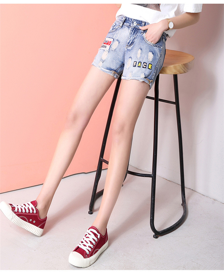 Embroidered jeans women's summer ins super hot women's pants light tattered pants han fan ulzzang shorts Embroidered jeans women's summer ins super hot women's pants light tattered pants han fan ulzzang shorts