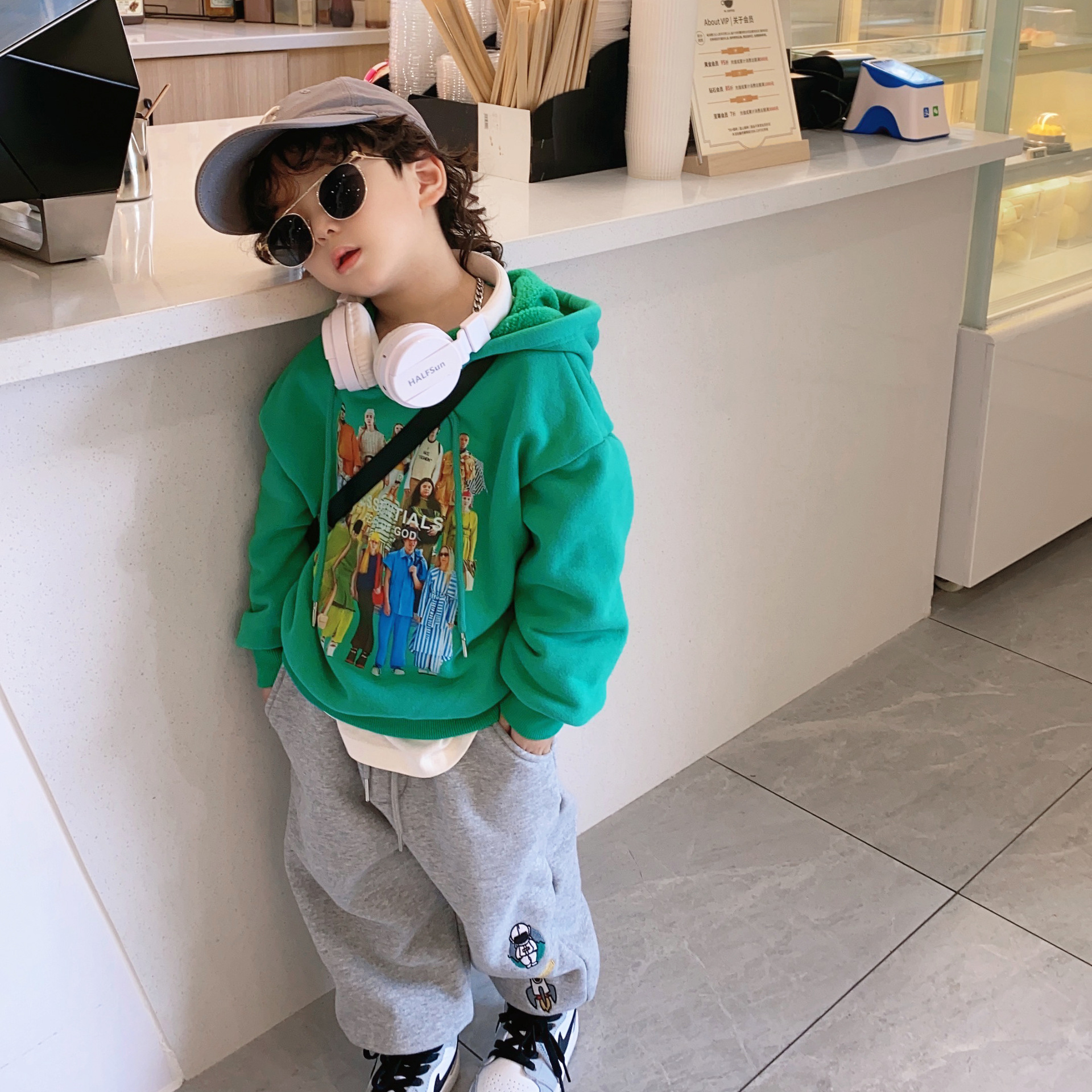 1 Door2021 New Autumn and Winter Children&#039;s Hoodie Brushed Hoody Boys and Girls Korean Style Fashionable Thickened Pullover