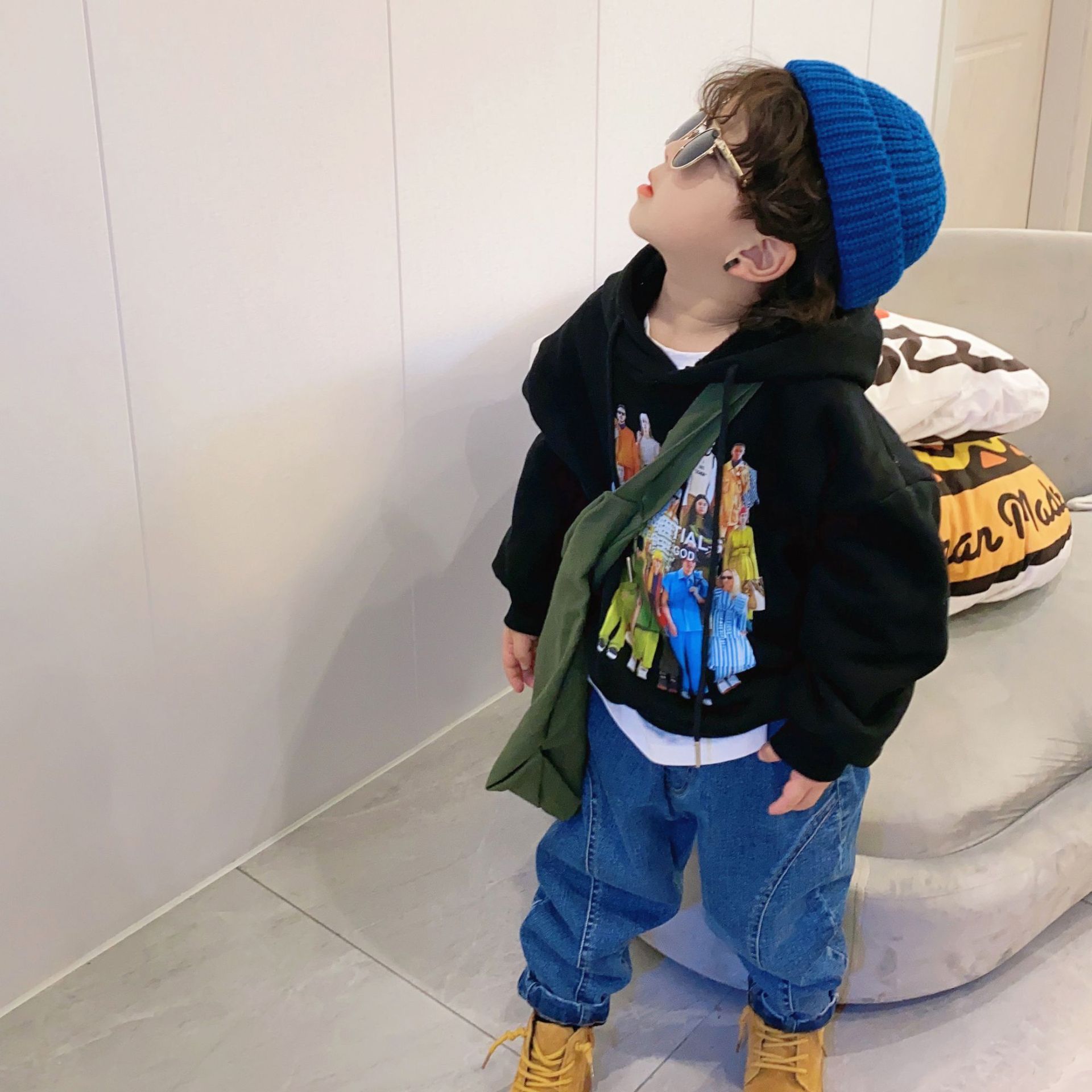 1 Door2021 New Autumn and Winter Children&#039;s Hoodie Brushed Hoody Boys and Girls Korean Style Fashionable Thickened Pullover