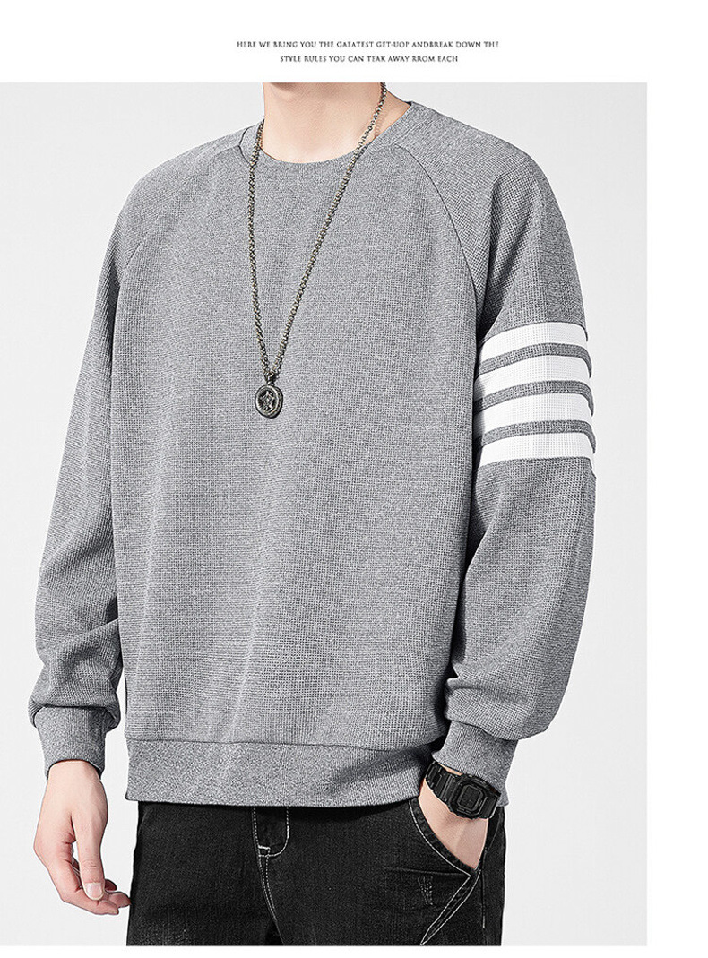 Men's Waffle Brushed Hoody Autumn and Winter Fashion Brand Casual round Neck Pullover Top Clothes Striped TB Long Sleeve T-shirt Men Men's Waffle Brushed Hoody Autumn and Winter Fashion Brand Casual round Neck Pullover Top Clothes Striped TB Long Sleeve T-shirt Men